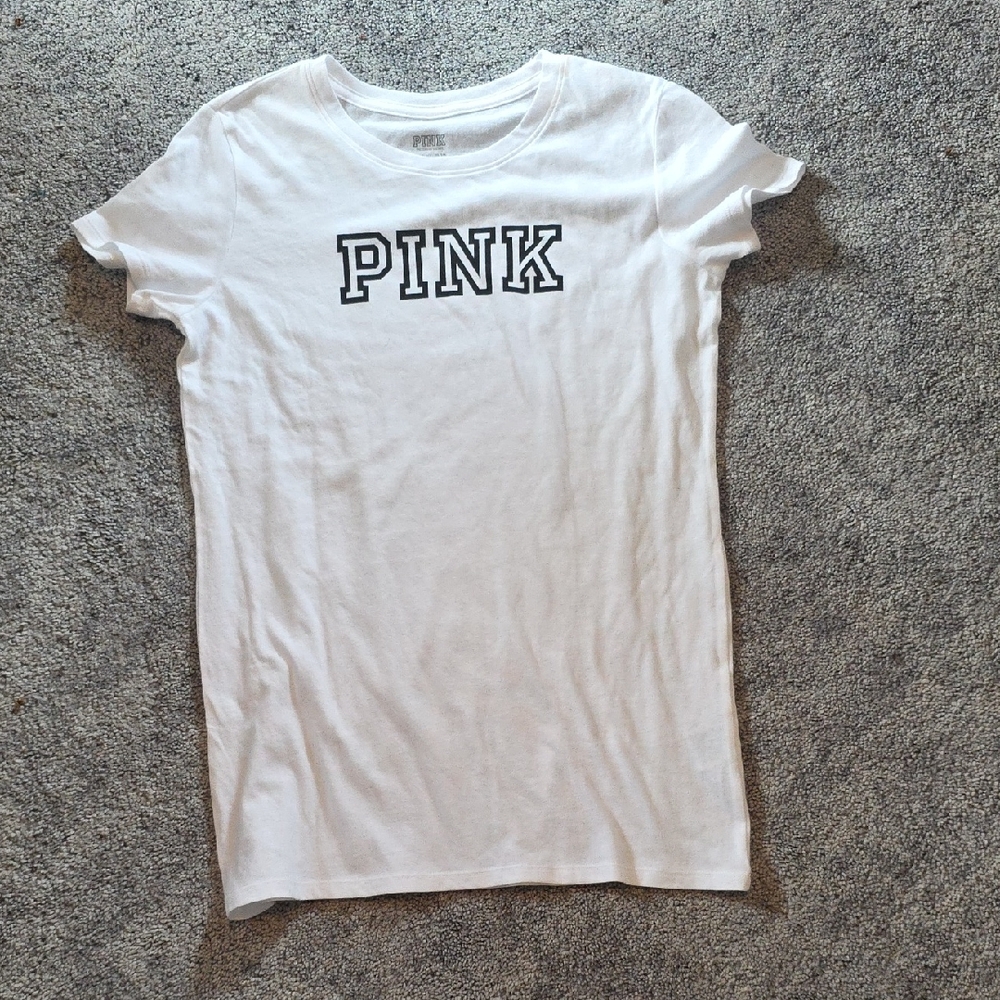 Victoria's Secret White Tee with Black 'PINK' Logo